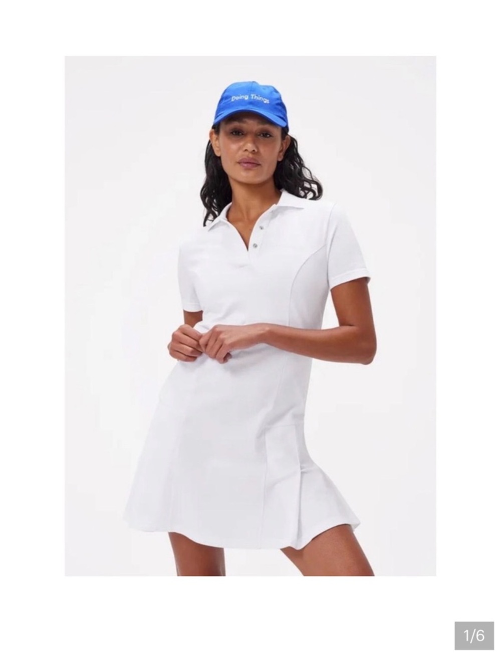 Outdoor Voices White Polo Dress with Blue Cap Accent